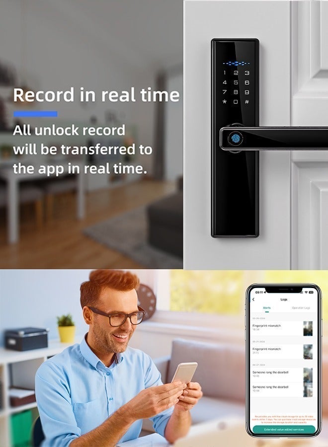 الينك قفل ذكي، قفل باب واي فاي مع التحكم في تطبيق Tuya، أقفال الأبواب مع لوحات المفاتيح، قفل تلقائي لفتح القفل بلمسة واحدة، اللون أسود، نقر 4585 - Image 3